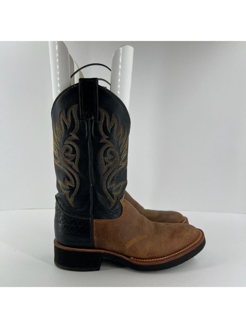 Justin Mens Paluxy 5018 Black Brown Leather Cowboy Western Boots 7 B Narrow USA